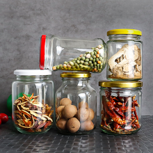 Round glass food storage jars with lug lid