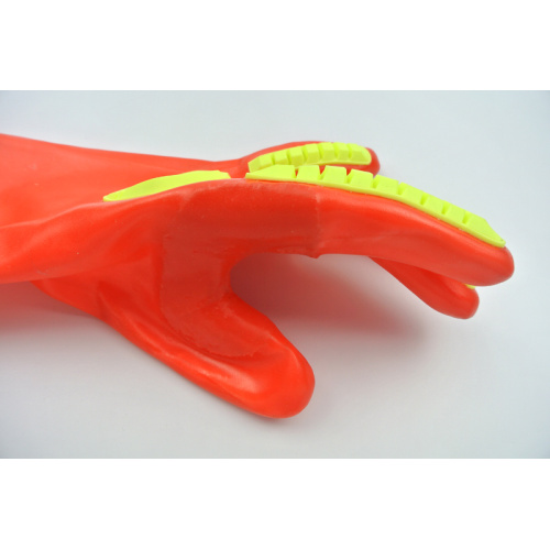 Guantes recubiertos de PVC de TPR rojo fluorescente