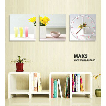 Pure and fresh and natural poster wall clock 3 piece home decoration