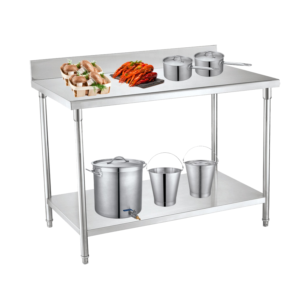 Two Layer Stainless Steel With Backplash Work Table