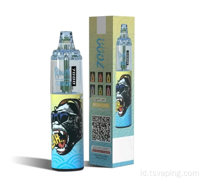 Koil jala rgb randm tornado 7000puffs sekali pakai vape