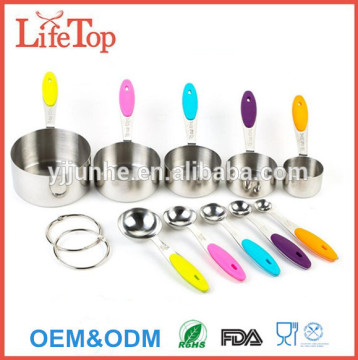 Brightly colored Silicone Stainless Steel Measuring Spoon Set 10pcs