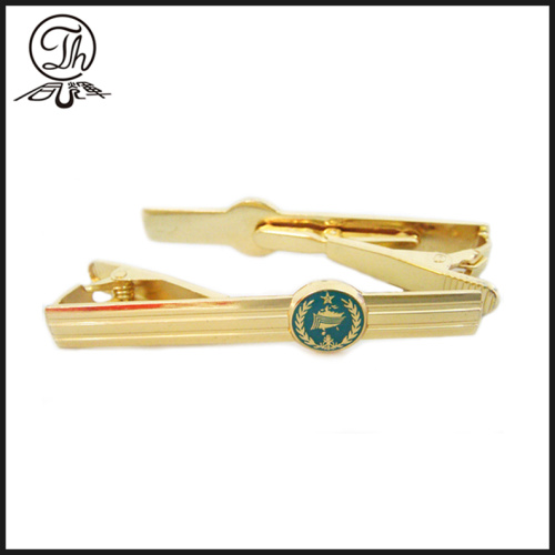 Gold CNC engraved logo clip on tie
