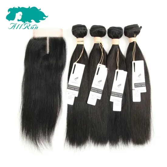 cheap brazilian 4*4 human straight hair bundles with closure weaving