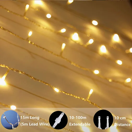 Waterproof LED Warm White Plug in String Lights