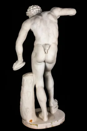 Hand-Carved White Marble Discus Thrower Statue