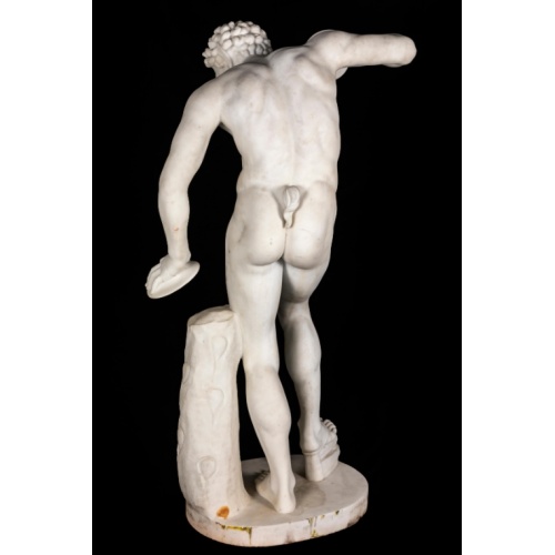 Hand-Carved White Marble Discus Thrower Statue