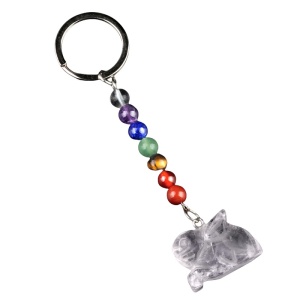 Clear Crystal Handmade Craved 1.0 Inch Rabbit Pendant 7 Chackra Key Chain