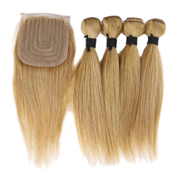 Bundles and Closure set Blond packet hair with closure Pack Deal Natural Virgin Hair Brazilian Human Hair Bundles With Closure