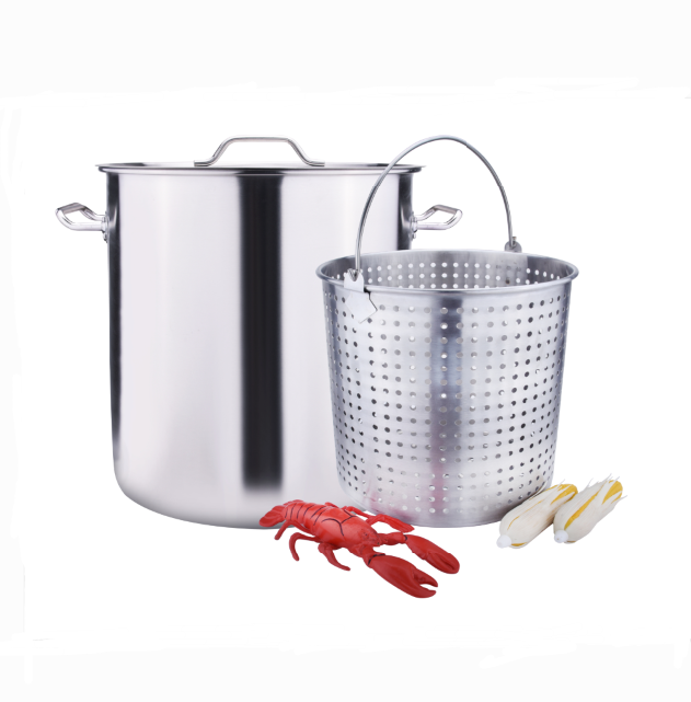 Stainless steel stockpot with boil basket for seafood