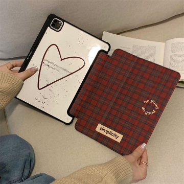 Simple Red Plaid iPad Pro Case with Pencil Slot