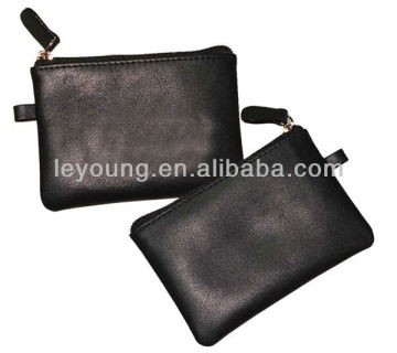 Black Zipper pound leather coin holder Change Purse
