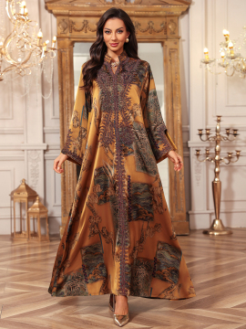Elegante bedrukte Kaftan Maxi Abaya-jurk dames