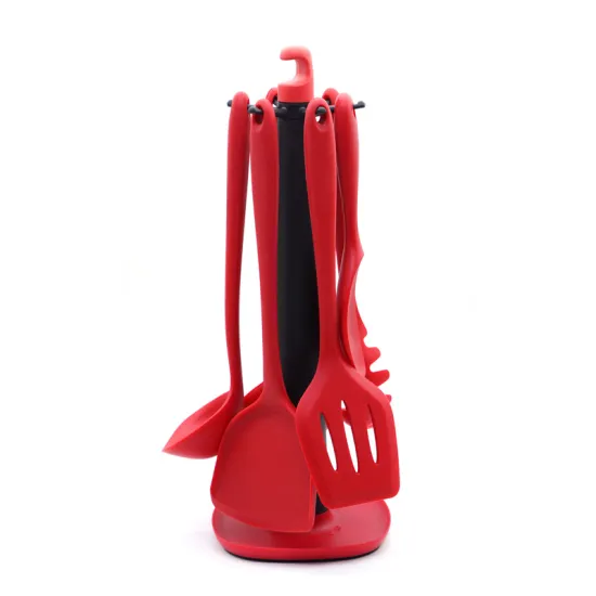 7-Piece Kitchen Tools Set: Heat-Resistant Gadgets, Spatulas, Non-Stick Utensils, Silicone Kitchenware with Rotating Storage Stand