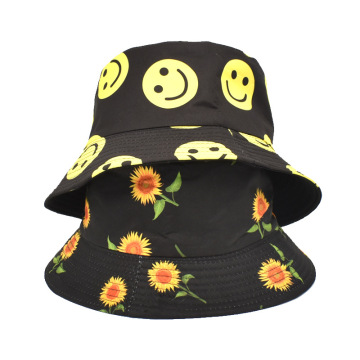 ALLCH Unisex Polyester Bucket Hat with Smiling Face Print for Summer Outdoors