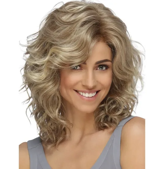 Synthetic body wave wholesale price golden brown 14inch fiber synthetic hair wigs for women