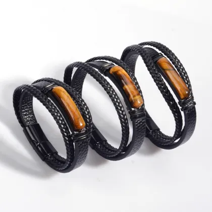 Tiger Eye Stone Bracelet with Leather