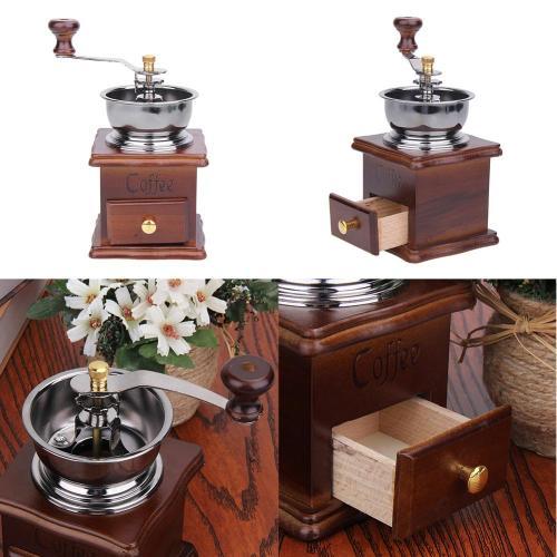 Classical Wooden Manual Coffee Grinder Stainless Steel Coffee Spice Mini Burr Mill With Ceramic Millston