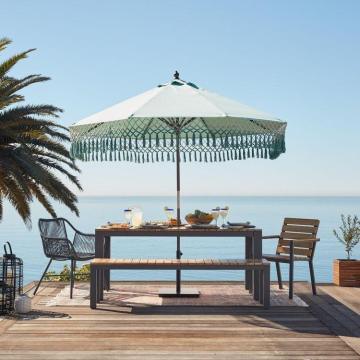2023 Wooden Pole Canvas Waterproof Patio Garden Umbrella with Tassels