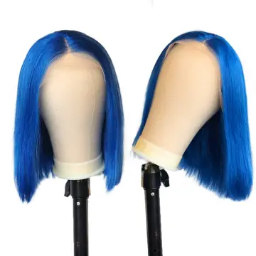 Short Blue Bob Human Hair Wig T Part Lace Front Blue Wigs Human Hair For Women Short Human Hair Bob Wig