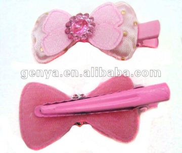 Fashion Girls Metal hair Clip with fabric bow decoration, cute Pink bow hairpin