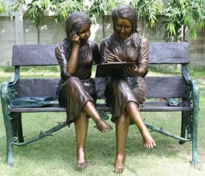 outdoor garden decoration metal children sitting bronze bench sculpture