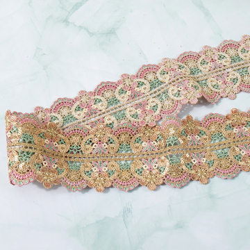 Water Soluble Pierced Colorful Embroidery Sparkle Sequin Laces Trim for Turban and Garment: New Arrival and Top Quality