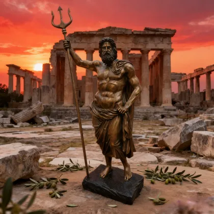 Exquisite Bronze Poseidon Statue with Trident