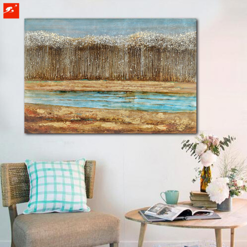 Riverside Forest Trees Metallic Oil Painting