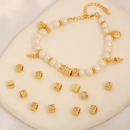 18K Gold Plated Brass Pendants with Micro Inlaid Zircon Arabic Numeral Charms for Jewelry Making
