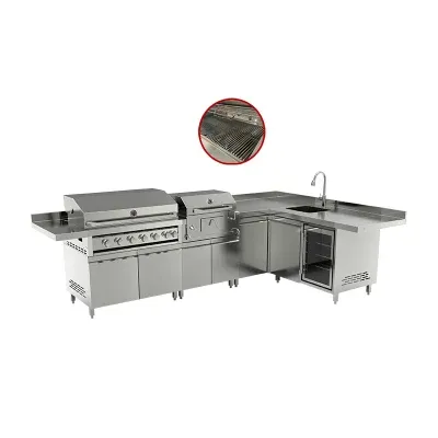 European Style Stainless Steel Modern Gas BBQ Grill Charcoal Cabinet with Fridge