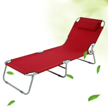 Garden Outdoor Patio Balcony Folding Camping Sun Lounger Recliner Chair Bed with Steel Pipes and Adjustable