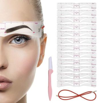 12PCS Eyebrow Stencil Template Different Shape Eyebrow Shaper Kit With Strap Eyebrow Razor Beginner Reusable Magic Makeup Tools