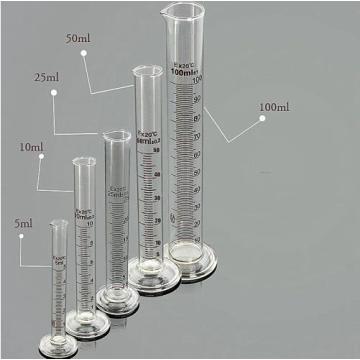 25 ml de 50 ml de cristalería de base redonda de laboratorio miding cilindro