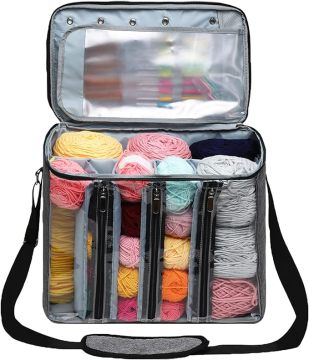 Stampa personalizzata Smart Portable Yarn Storage Tote con divisore trasparente e cerniera PU