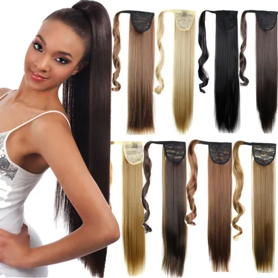 Wholesale Japanese High Fiber Blonde Ombre Color Lace Claw Clip Wrap Around Drawstring Curly Ponytail Synthetic Hair Extensions