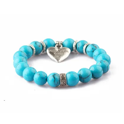 Blue Turquoise Stone Bracelet Jewelry Heart Pendant Women Beads Bracelet
