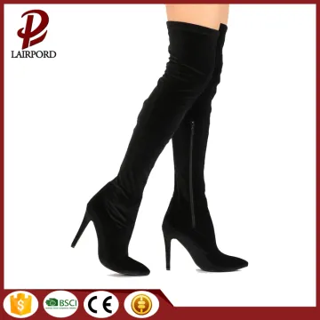 Thigh thin High Heel black suede boots
