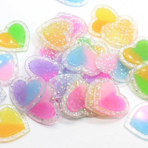 39mm Glitter Heart Resin Flat Back Cabochon For DIY Craft Supply Decoration Charm