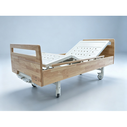 Manual Two Crank Solid Wood Hospital Bed With 6‑Gear Side Rails, Perforated Bed Panel, Home Elderly Nursing Bed