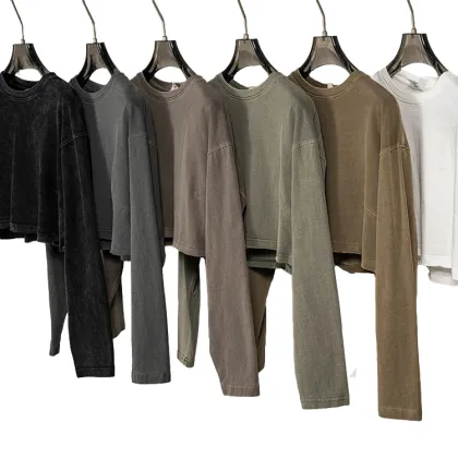 Washed distressed loose women's long sleeves