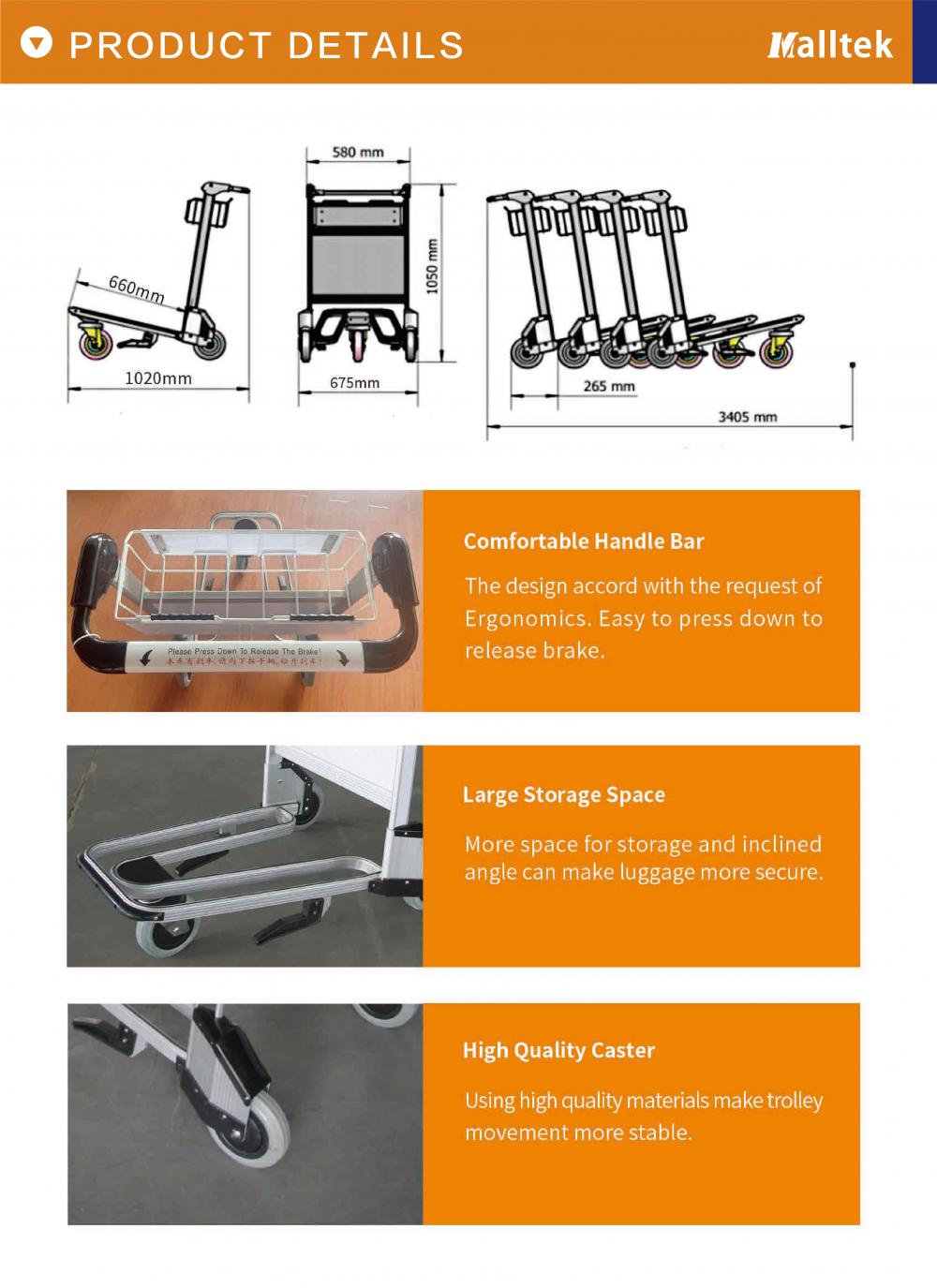 High quality 3 wheels aluminum alloy airport luggage cart