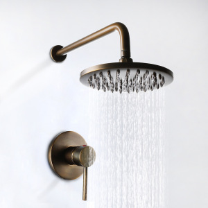 Juego de cabezal de ducha de baño de latón macizo dorado cepillado, mezclador de brazo de ducha montado en la pared, grifo de ducha de lluvia