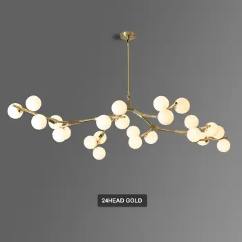 9 Light Semi Flush Mounted Gold Metal Ceiling Chandelier with Milky Glass Balls