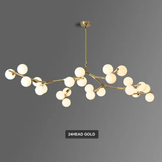 9 Light Semi Flush Mounted Gold Metal Ceiling Chandelier with Milky Glass Balls