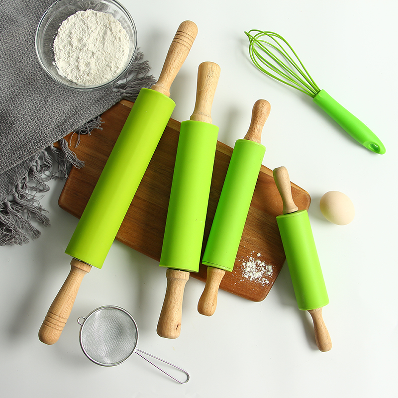 Silicone Rolling Pin with Wooden Handles
