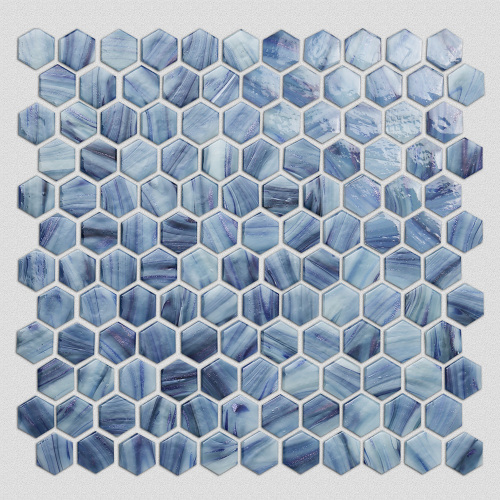 HEXAGON Forma de vidrio de vidrio de borde redondo Blues Mosaico