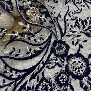 Brilliant Flower Sequins Embroidery Fabric On Nylon Mesh