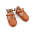 Sapatos infantis de couro genuíno com nó de laço
