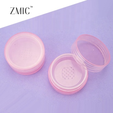 Transparent Plastic Pink Loose Powder Container with Sifter for Portable Makeup Packaging